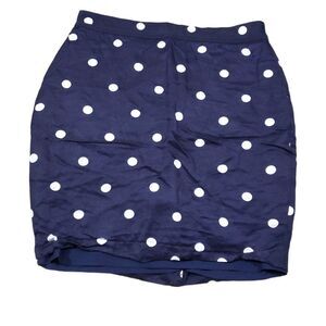 Banana Republic Polka Dot Pencil Skirt Size 6P Petite Navy Blue Linen Blend